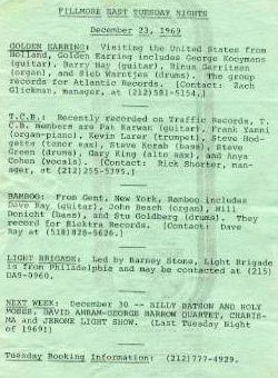 Program Fillmore East show December 23 1969